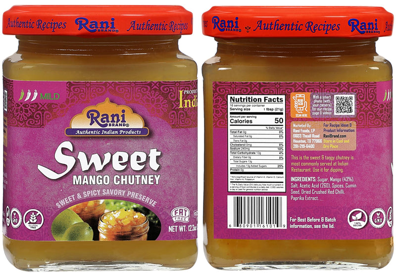 Rani 3-in-1 Mango Chutney (Hot, Sweet, Major Grey Combo Pack) 12.3oz (350g) Glass Jar, Ready to eat, Vegan ~ Gluten Free, All Natural, NON-GMO, Kosher