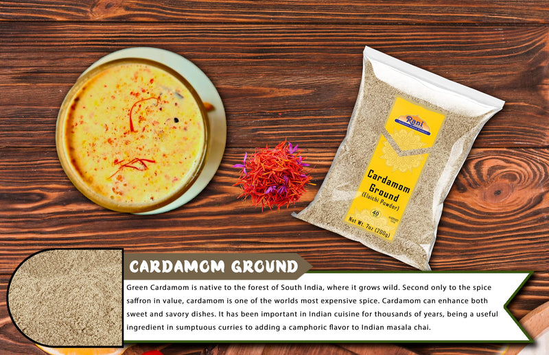 Rani Cardamom (Elachi) Ground, Powder Indian Spice 7oz (200g) ~ All Natural | No Color added | Gluten Friendly | Vegan | NON-GMO | Kosher | No Salt or fillers
