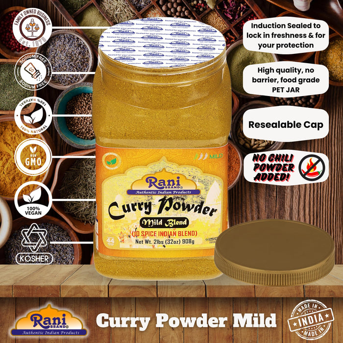 Rani Curry Powder Mild Natural 10-Spice Blend 32oz (2lbs) 908g Bulk PET Jar ~ Salt Free | NO Chili or Peppers | Vegan | No Colors | Kosher | Gluten Friendly