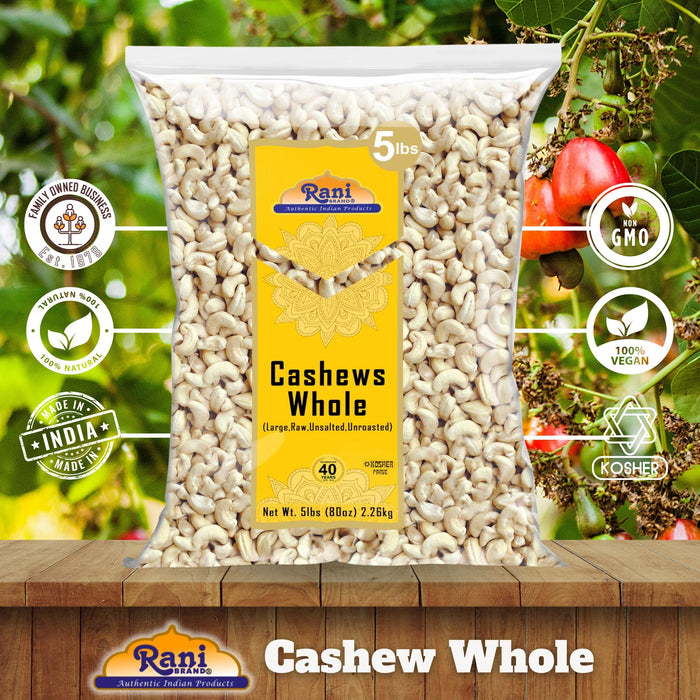 Rani Raw Cashews Whole (uncooked, unsalted) 80oz (5lbs) 2.27kg Bulk ~ All Natural, No Preservatives | Vegan | NON-GMO | Gluten Friendly