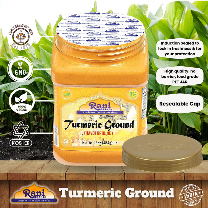 Rani Turmeric (Haldi) Root Powder Spice, (High Curcumin Content) 16oz (1lb) 454g PET Jar ~ All Natural | 100% Pure, Salt Free | Vegan | Gluten Friendly | NON-GMO | Kosher | Indian Origin