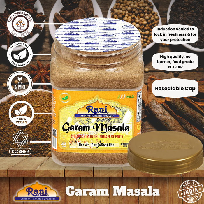 Rani Garam Masala Indian 11-Spice Blend 16oz  (1lb) 454g PET Jar ~ All Natural, Salt-Free | Vegan | No Colors | Gluten Friendly | Kosher | NON-GMO