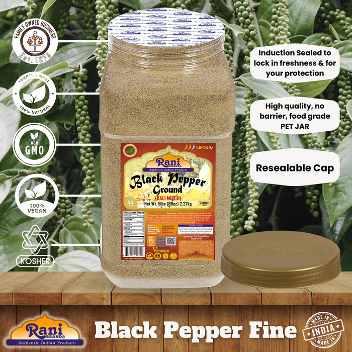 Rani Black Pepper Fine Powder 80 Mesh, 80oz (5lbs) 2.27kg Bulk PET Jar ~ All Natural | Vegan | Gluten Friendly | NON-GMO | Kosher