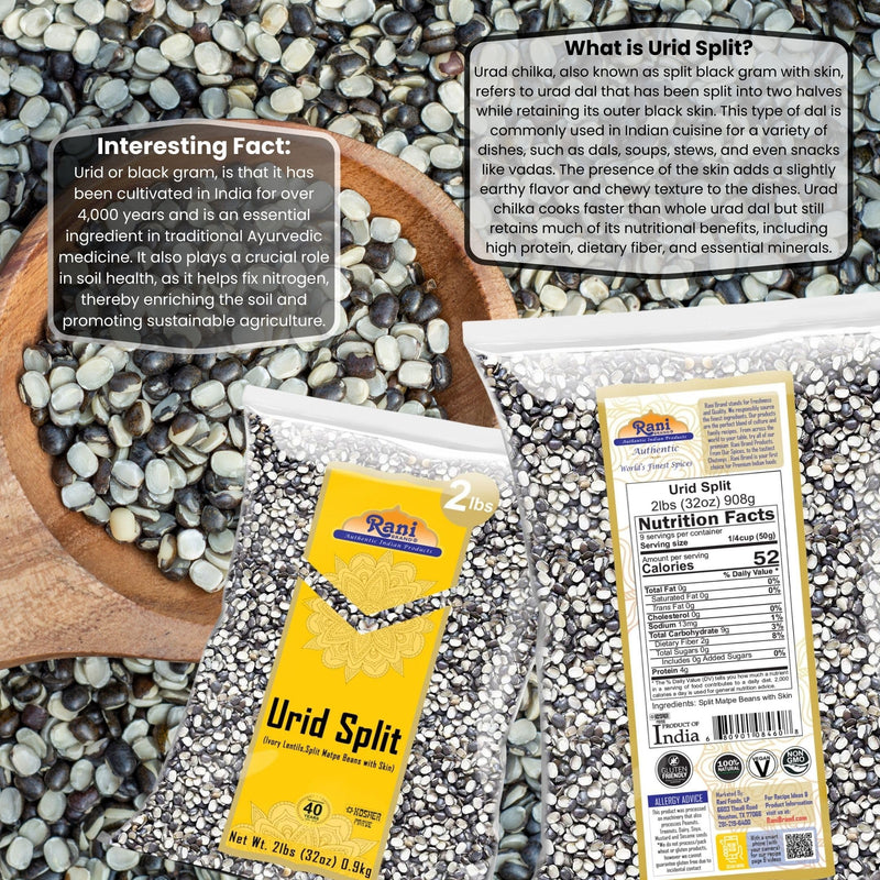 Rani Urid/Urad Split Chilka (Split Matpe Beans with Skin) Indian Lentils 32oz (2lbs) 908g ~ All Natural | Gluten Friendly | Non-GMO | Kosher | Vegan | Indian Origin