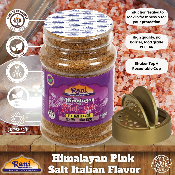 Rani Himalayan Pink Salt Italian Flavor (84 Essential Trace Minerals) 3.15oz (89g) PET Jar ~ All Natural | Vegan | Gluten Friendly | NON-GMO | Indian Origin