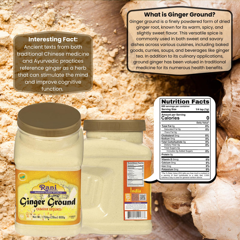 Rani Ginger (Adarak) Powder Ground, Spice 28oz (1.75lbs) 800g Bulk PET Jar ~ Natural | Vegan | Gluten Friendly | NON-GMO | Kosher | Indian Origin