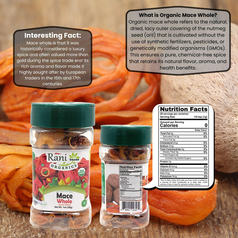 Rani Organic Mace Whole (Javathri), Spice 1oz (28g) PET Jar ~ All Natural | Vegan | Gluten Friendly | NON-GMO | Kosher | Indian Origin | USDA Certified Organic