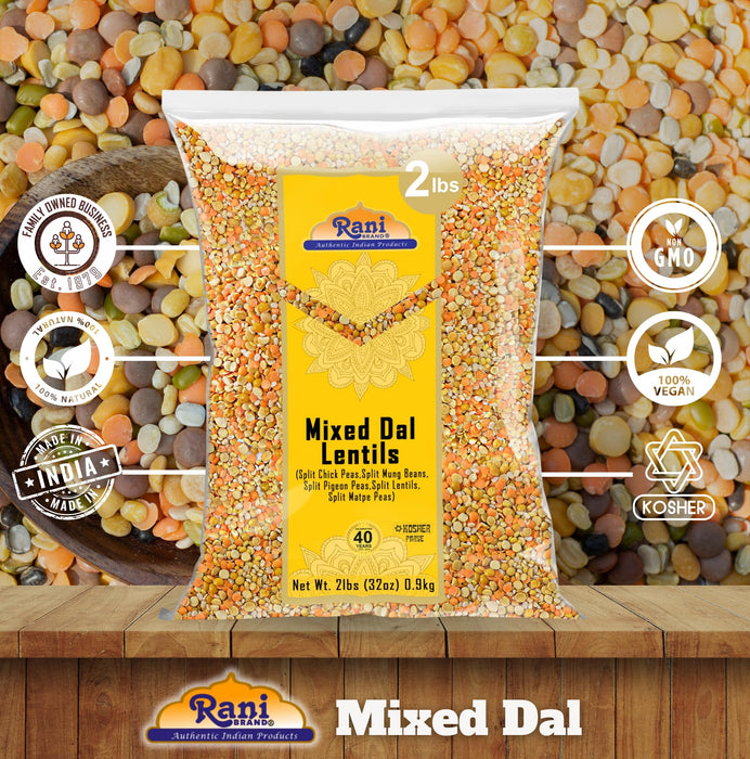 Rani Mixed Dal (Chana Dal, Moong Dal, Toor Dal, Masoor Dal, Urad Dal) 32oz (2lbs) 908g ~ All Natural | Gluten Friendly | NON-GMO | Kosher | Vegan | Indian Origin