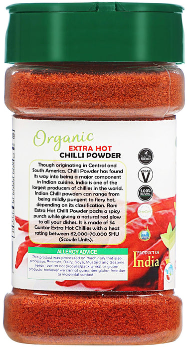 Rani Organic Extra Hot Chilli Powder (Hot Mirchi Ground) 3oz (85g) PET Jar ~ All Natural | Vegan | Gluten Friendly | NON-GMO | Indian Origin | USDA Certified Organic