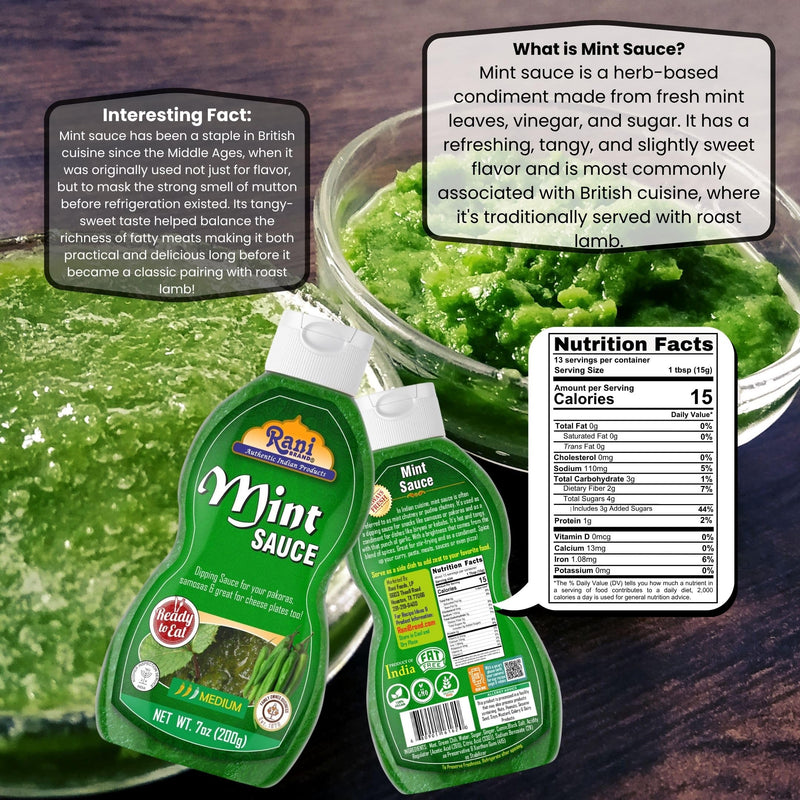 Rani Mint Sauce (Savory Dipping Sauce) 7oz (200g) Glass Jar, Ready to eat, Vegan ~ Gluten Free | NON-GMO | Indian Origin