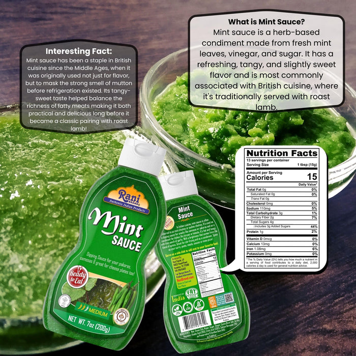 Rani Mint Sauce (Savory Dipping Sauce) 7oz (200g) Glass Jar, Ready to eat, Vegan ~ Gluten Free | NON-GMO | Kosher | Indian Origin