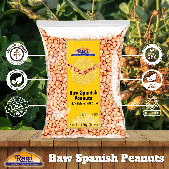 Rani Raw Spanish Peanuts 100% Natural with Skin (uncooked, unsalted) 14oz (400g) ~ Vegan | Gluten Friendly | Fresh Product of USA | Kosher | Red-brown Skin