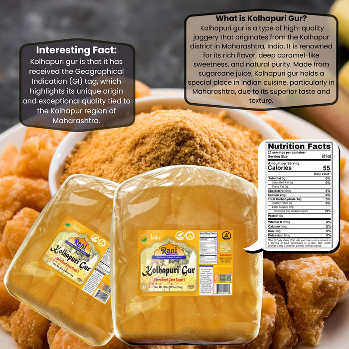 Rani Kolhapuri Gur (Jaggery) 5kg (11lbs) ~ Unrefined Cane Sugar, No Color added, Gluten Friendly | Vegan | NON-GMO | Kosher | No Salt or fillers