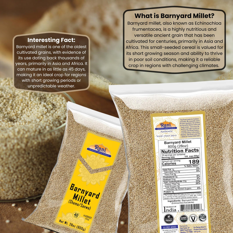 Rani Barnyard Millet (Echinochloa Esculenta Frumantacea) Whole Ancient Grain Seeds 28oz (1.75lbs) 800g ~ All Natural | Gluten Friendly | NON-GMO | Kosher | Vegan | Indian Origin | Shama/Sanwa