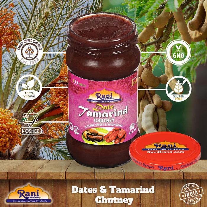 Rani Dates & Tamarind (Imli) Chutney 11.5oz (325g) Glass Jar, Ready to eat, Vegan, Pack of 5+1 FREE ~ Gluten Free | NON-GMO | Kosher | Indian Origin