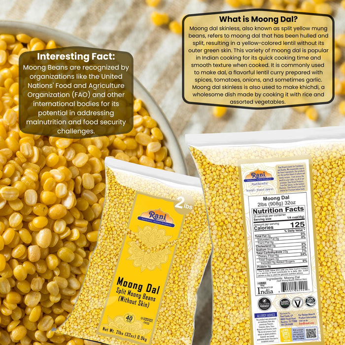 Rani Moong Dal (Split Mung Beans without skin) Indian Lentils, 32oz (2lbs) 907g ~ All Natural | Gluten Friendly | NON-GMO | Kosher | Vegan | Indian Origin