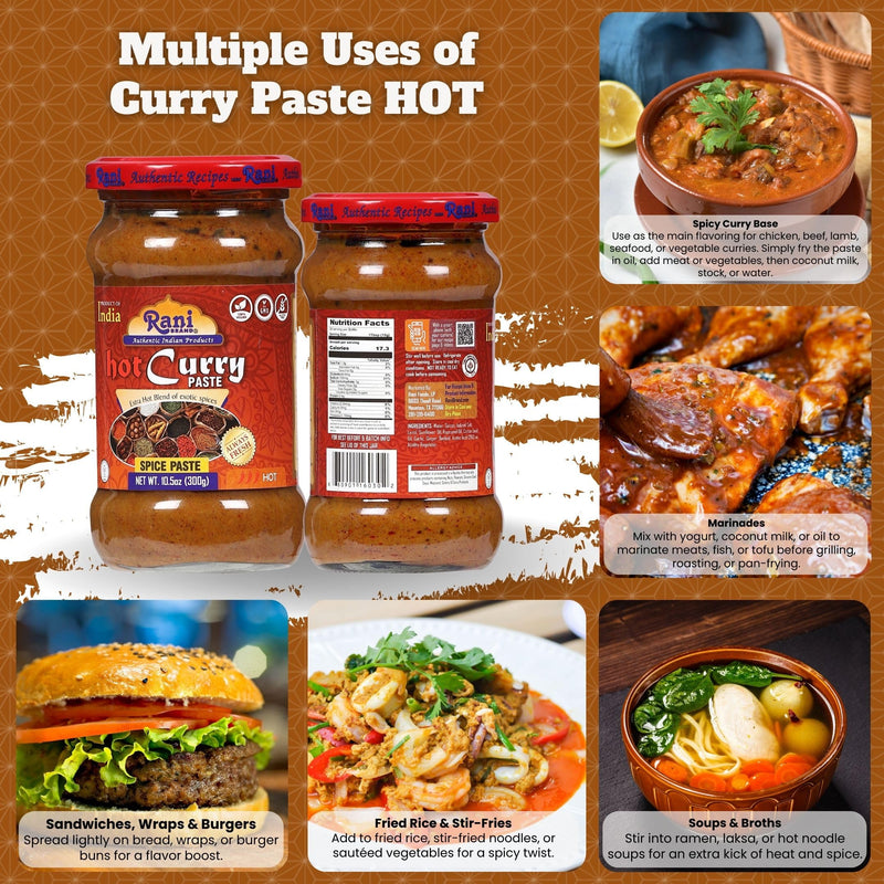 Rani Curry Paste HOT (Spice Paste) 10.5oz (300g) Glass Jar ~ No Colors | All Natural | NON-GMO | Kosher | Vegan | Gluten Free | Indian Origin
