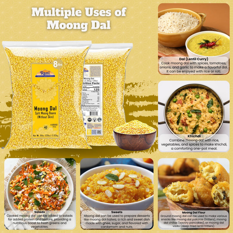 Rani Moong Dal (Split Mung Beans Without Skin) Lentils Indian 128oz (8lbs) 3.63kg Bulk ~ All Natural | Gluten Friendly | Non-GMO | Kosher | Vegan | Indian Origin