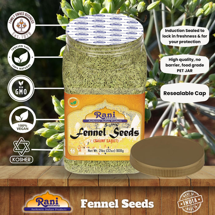 Rani Fennel (Saunf) Seeds Whole, Indian Spice 32oz (2lbs) 908g PET Jar ~ All Natural | Gluten Friendly | NON-GMO | Kosher | Vegan