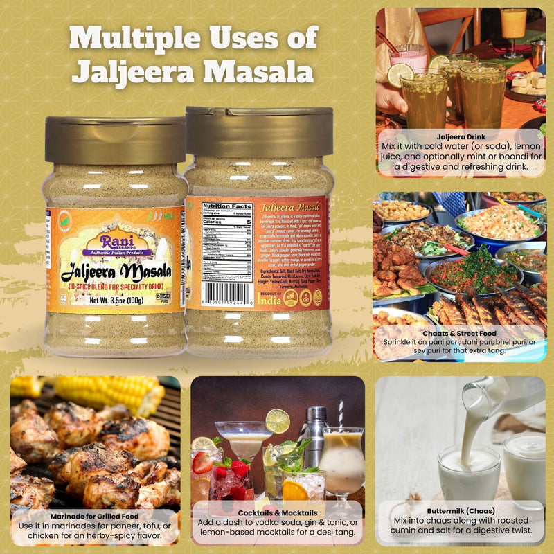 Rani Jal Jeera Masala (14-Spice blend for Spicy Indian Drink) 3oz (85g) PET Jar ~ All Natural | Vegan | No Colors | Gluten Friendly | NON-GMO | Kosher | Indian Origin