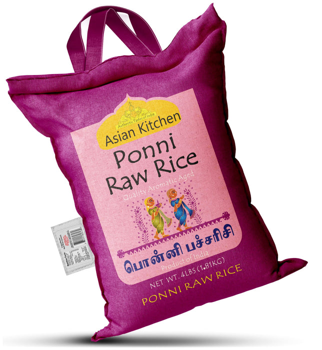 Asian Kitchen Ponni Raw Rice 4-Pound Bag, 4lbs (1.81kg) Short Grain Rice ~ All Natural | Gluten Friendly | Vegan | Indian Origin | Export Quality