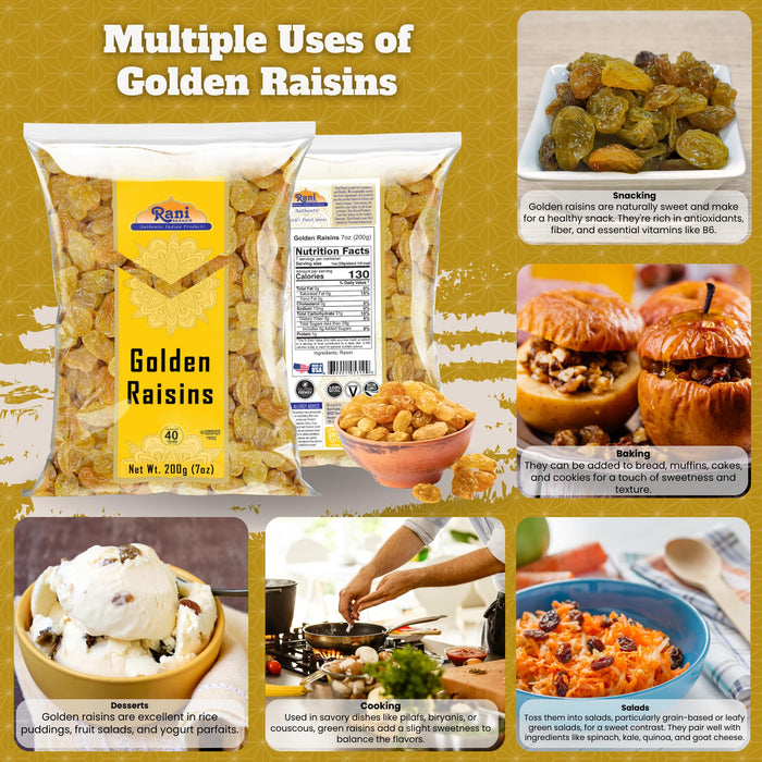 Rani Golden Raisins 7oz (200g) ~ All Natural | Gluten Friendly | NON-GMO | Kosher | Vegan | Product of USA