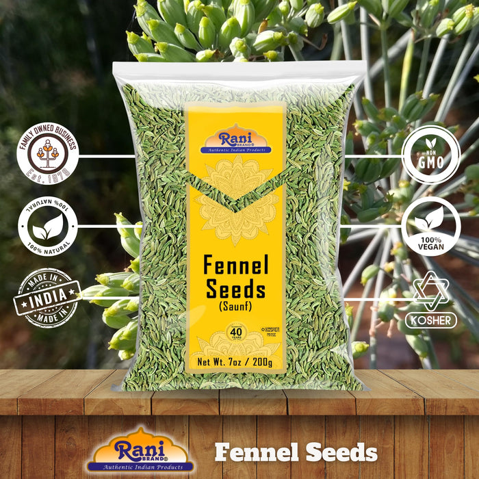 Rani Fennel Seeds (Saunf Sabut) Whole Spice 7oz (200g) All Natural ~ Gluten Friendly | NON-GMO | Kosher | Vegan | Indian Origin