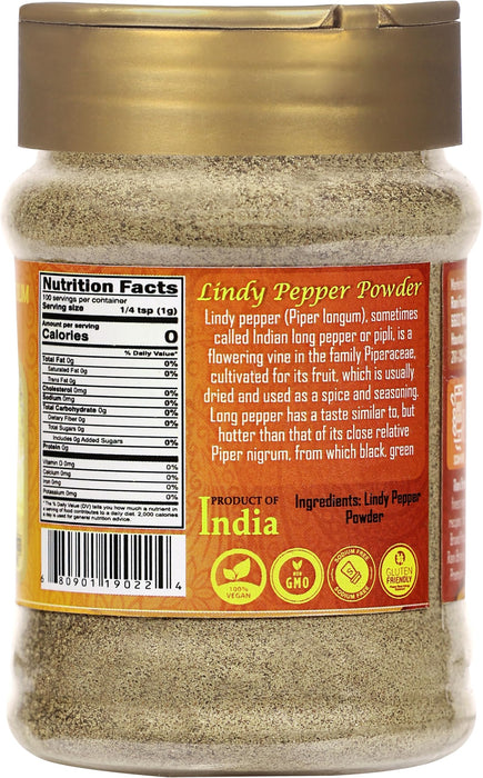 Rani Lindy Pepper Powder (Long Pepper, Piper Longum, Pipli) 3.5oz (100g) PET Jar ~ All Natural | Gluten Friendly | NON-GMO | Kosher | Vegan | Indian Origin