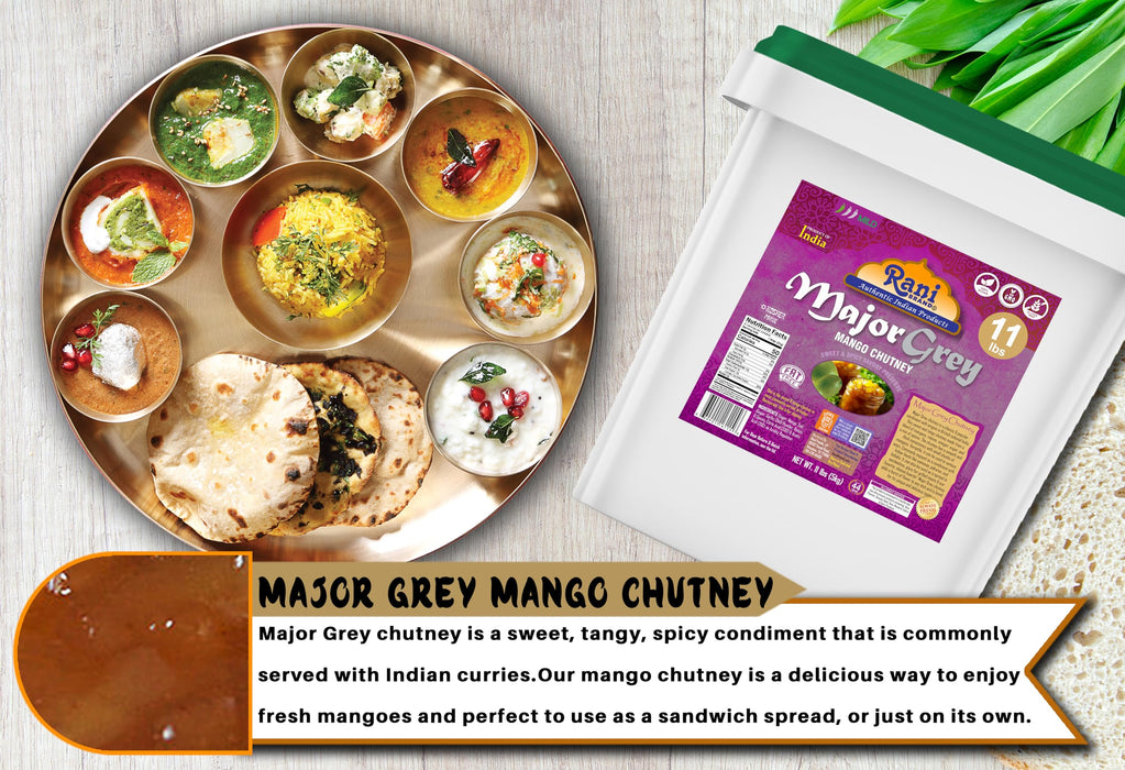 Rani Major Grey Mango Chutney (Indian Preserve) 176oz (11lbs) 5kg Glass Jar, Ready to eat, Vegan ~ Gluten Free, All Natural, NON-GMO, Kosher