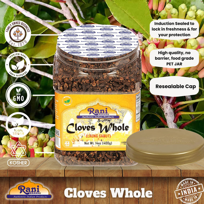 Rani Cloves Whole (Laung) 14oz (400g) Great for Food, Tea, Pomander Balls and Potpourri, Hand Selected, Spice, PET Jar ~ All Natural | NON-GMO | Kosher | Vegan