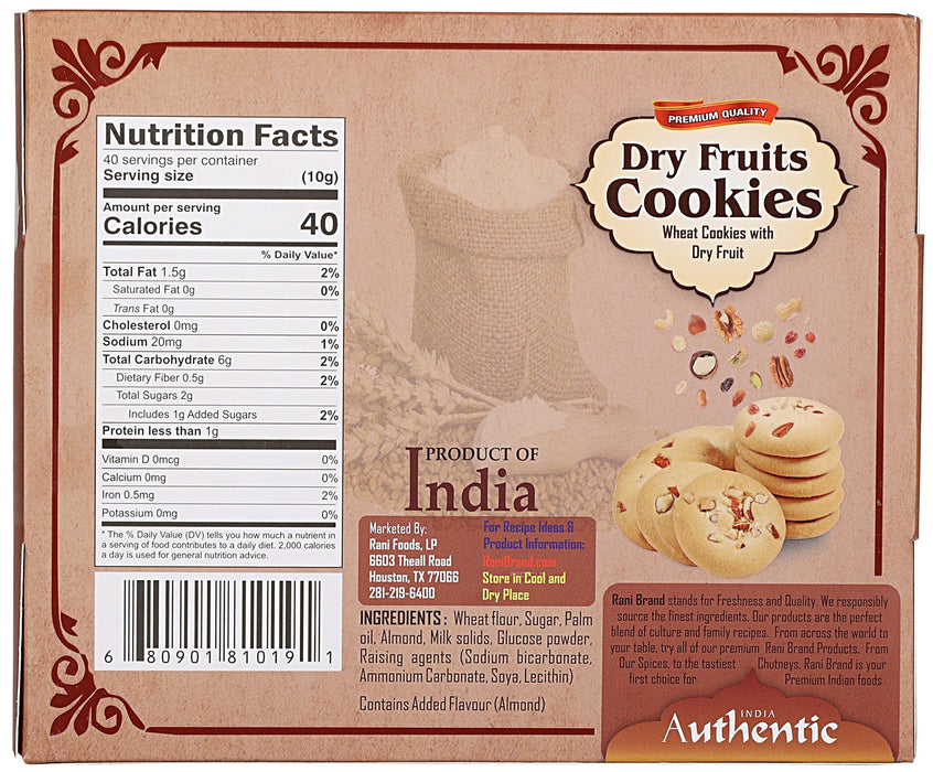 Rani Dry Fruits Cookies (Wheat Cookies with Dry Fruits) 14oz (400g) Pack of 3+1 FREE, Premium Quality Indian Cookies ~ All Natural | Vegan | Non-GMO | Indian Origin