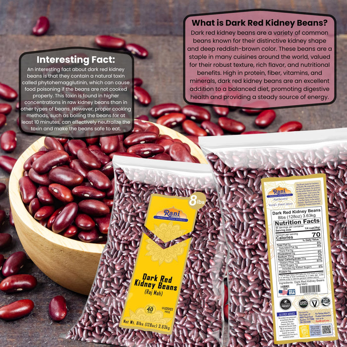 Rani Red Kidney Beans, Dark 128oz (8lbs) 3.63kg Bulk ~ All Natural | Vegan | Gluten Friendly | NON-GMO | Kosher | Raj Mah