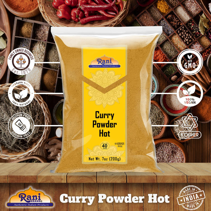 Rani Curry Powder Hot Natural 11-Spice Blend 200g (7oz) ~ Salt Free | Vegan | Gluten Friendly | NON-GMO | Kosher