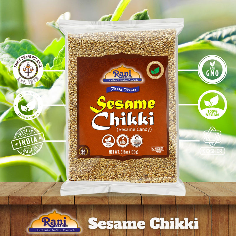 Rani Sesame Chikki (Brittle Candy) 100g (3.5oz) x Pack of 10 ~ All Natural | Vegan | Kosher | No colors | Gluten Friendly | Indian Origin
