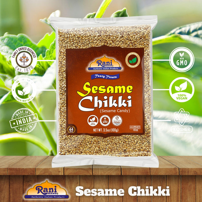 Rani Sesame Chikki (Brittle Candy) 100g (3.5oz) x Pack of 10 ~ All Natural | Vegan | Kosher | No colors | Gluten Friendly | Indian Origin
