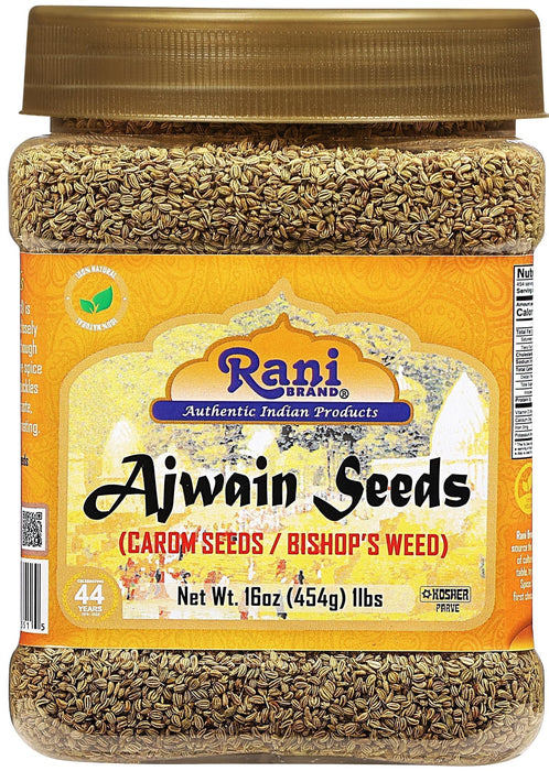 Rani Ajwain Seeds (Carom Bishops Weed) Spice Whole 16oz (1lb) 454g PET Jar ~ Natural | Vegan | Gluten Friendly | NON-GMO | Kosher | Indian Origin