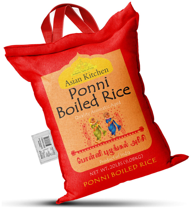 Asian Kitchen Ponni Boiled Rice 20-Pound Bag, 20lbs (9.08kg) Short Grain Par Boiled Rice ~ Natural | Gluten Friendly | Vegan