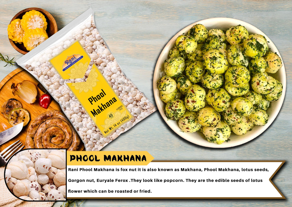 Rani Jumbo Phool Makhana (Fox Nut/Popped Lotus Seed) 14oz (400g) ~ Vegan, Gluten Friendly, NON-GMO, Indian Origin