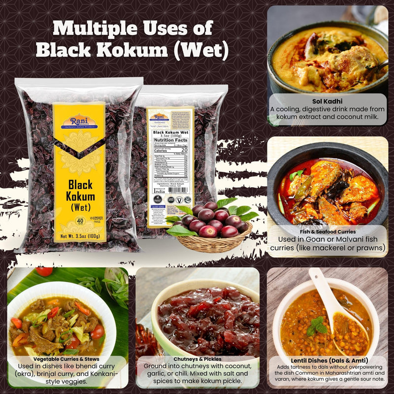 Rani Black Kokum (Wet) Garcinia Indica 3.5oz (100g) ~ All Natural | Gluten Friendly | Vegan | NON-GMO | Kosher | No Salt or fillers | Indian Origin