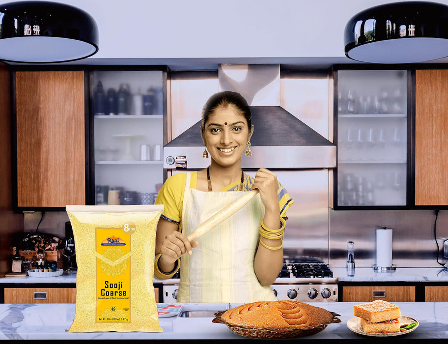 Rani Sooji Coarse (Farina, Suji, Rava, Rawa, Wheat Semolina) Flour, 128oz (8lbs) 3.63kg ~ Natural | Vegan | NON-GMO | Kosher | Indian Origin