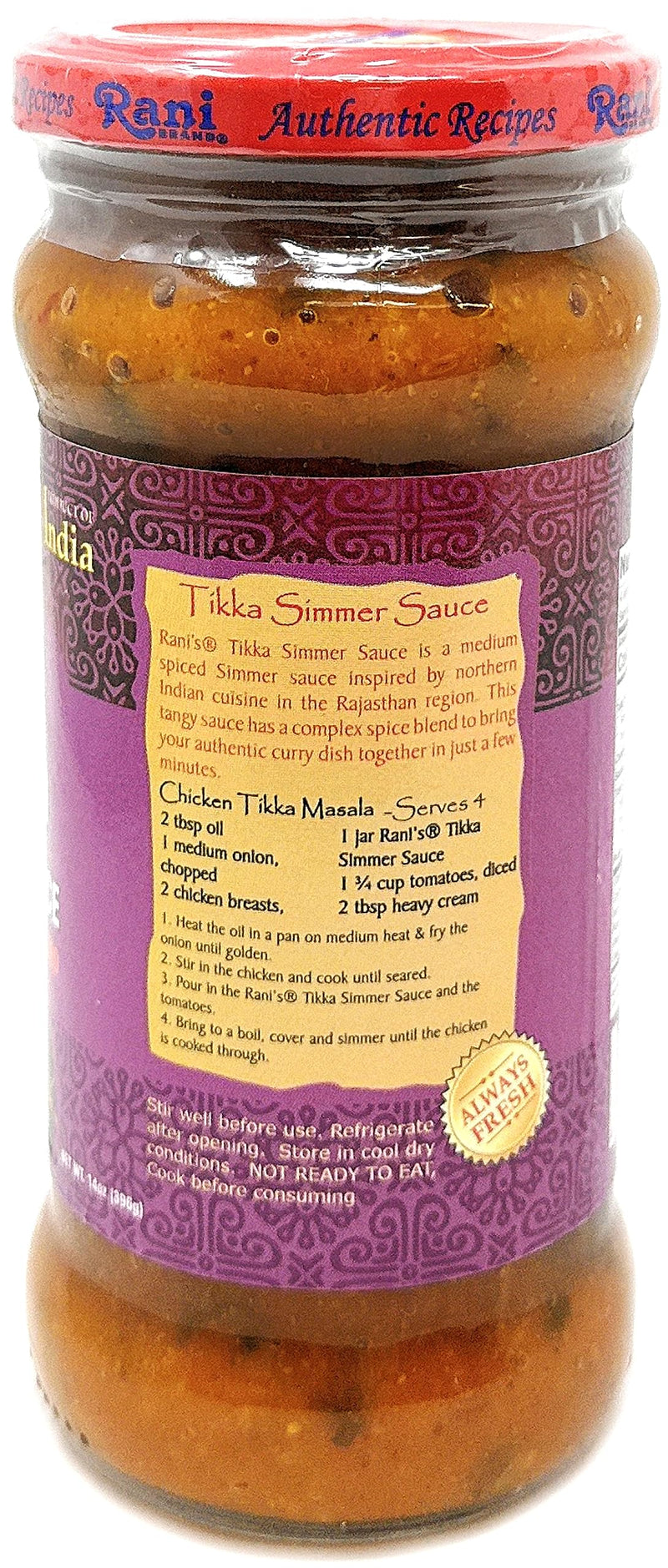 Rani Tikka Curry Vegan Simmer Sauce (Creamy Tomato, Onion & Cilantro) 14oz (400g) Glass Jar, Pack of 5 +1 FREE ~ Easy to Use | Vegan | No Colors