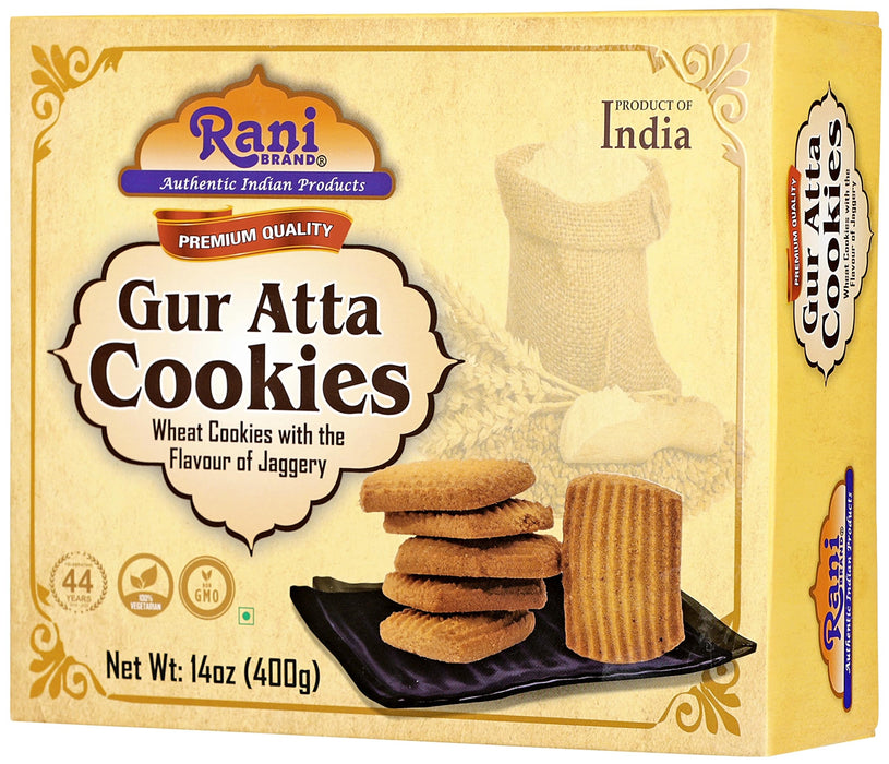 Rani Gur Atta Cookies (Wheat Cookies with the Flavor of Jaggery) 14oz (400g) Pack of 3+1 FREE, Premium Quality Indian Cookies ~ All Natural | Vegan | Non-GMO | Indian Origin