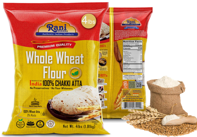 Rani Chapati Flour (100% Pure Whole Wheat Chakki Atta), For Making Roti & Indian Breads 64oz (4lbs) 1.81kg Bulk ~ All Natural | Vegan | No Salt or Colors | NON-GMO | Kosher | Indian Origin