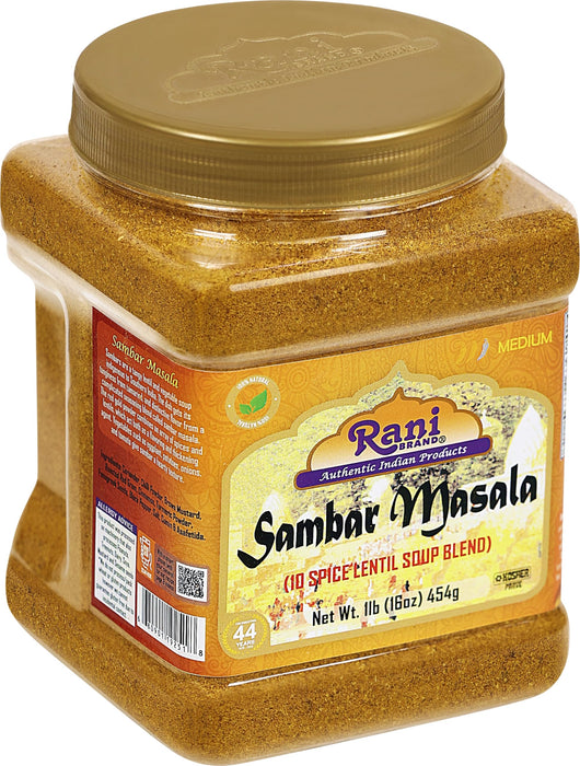 Rani Sambar Masala (Lentil Soup Spice Blend) 16oz (1lb) 454g PET Jar ~ All Natural | Vegan | No Colors | Gluten Friendly | NON-GMO | Kosher | Indian Origin