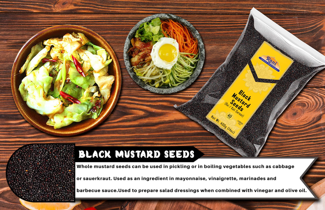 Rani Black Mustard Seeds Whole Spice (Kali Rai) 14oz (400g) ~ All Natural | Gluten Friendly | NON-GMO | Kosher | Vegan