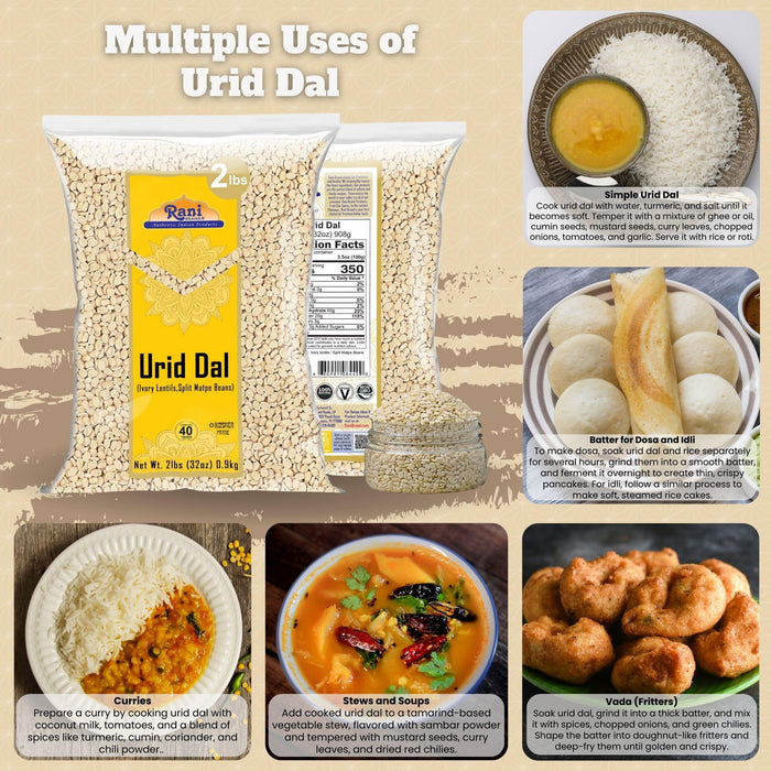 Rani Urid/Urad Dal (Split Matpe Beans Skinless) Indian Lentils 32oz (2lbs) 908g ~ All Natural | Gluten Friendly | NON-GMO | Kosher | Vegan | Indian Origin