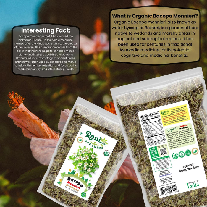 Rani Organic Bacopa Monnieri (Waterhyssop) 7oz (200g) ~ All Natural | No Color | Gluten Friendly | Vegan | Non-GMO | Kosher | No Salt or fillers | Indian Origin | USDA Organic Certified
