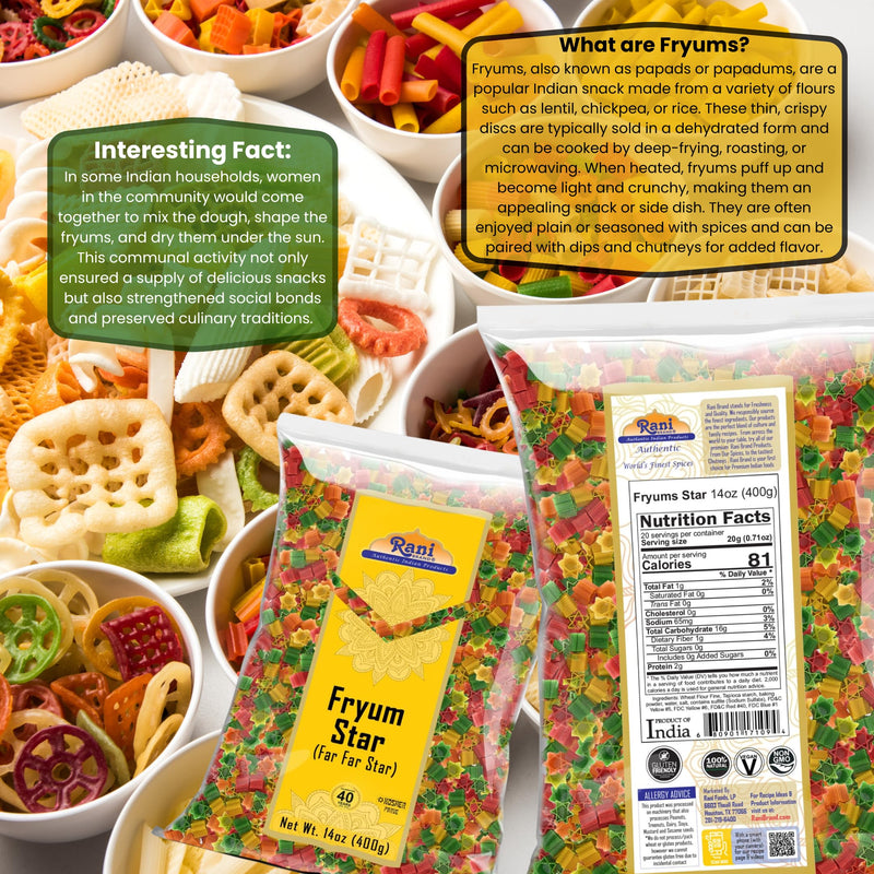 Rani Far Far / Fryums (Wheat & Tapioca Pellet) Star Shape 14oz (400g) ~ Vegan, Kosher, Uncooked, Used to Make Papad, Bhungra / Chip Snack