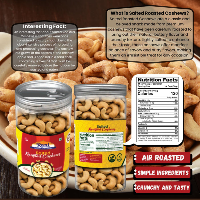 Rani Salted Roasted Cashews 14oz (400g) PET Jar, Non-Fried, Oil Free ~ All Natural | Vegan | Gluten Friendly | NON-GMO | Kosher | Air Roasted, Crunchy & Flavorful