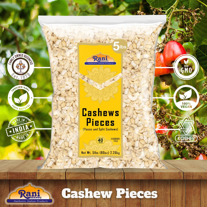 Rani Raw Cashews Halves and Pieces (uncooked, unsalted) 80oz (5lbs) 2.27kg Bulk ~ All Natural, No Preservatives | Vegan | NON-GMO | Kosher | Gluten Friendly